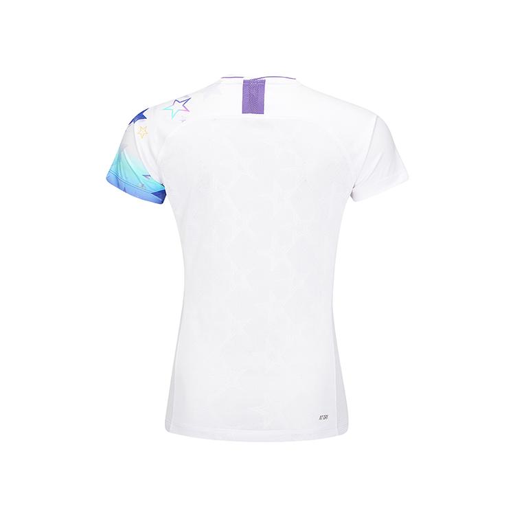 Li Ning Badminton Series Quick-Dry V-Neck Casual Letter Brand Logo Short Sleeve T-Shirt Women T-Shirt White AAYV030-1