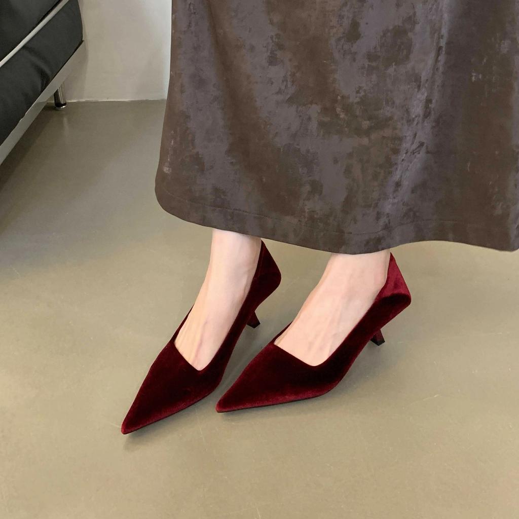 Fashion Bailamos Autumn Pointed Toe Women Sexy Shallow Slip On Velvet Pumps Shoes Fashion Thin High Heel Ladies Elegant Dress Boat Shoes