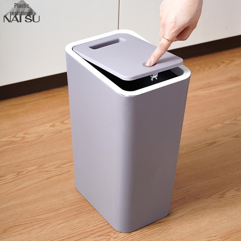 Press-Lid Trash Can: Large Capacity for Bathroom, Bedroom, or Living Room