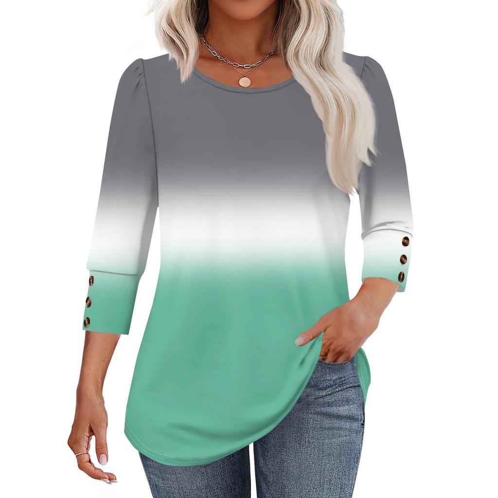 Damenmode Lässig Farbverlauf, Krawatten-Print Rundhals Kurzarm T-Shirt Top