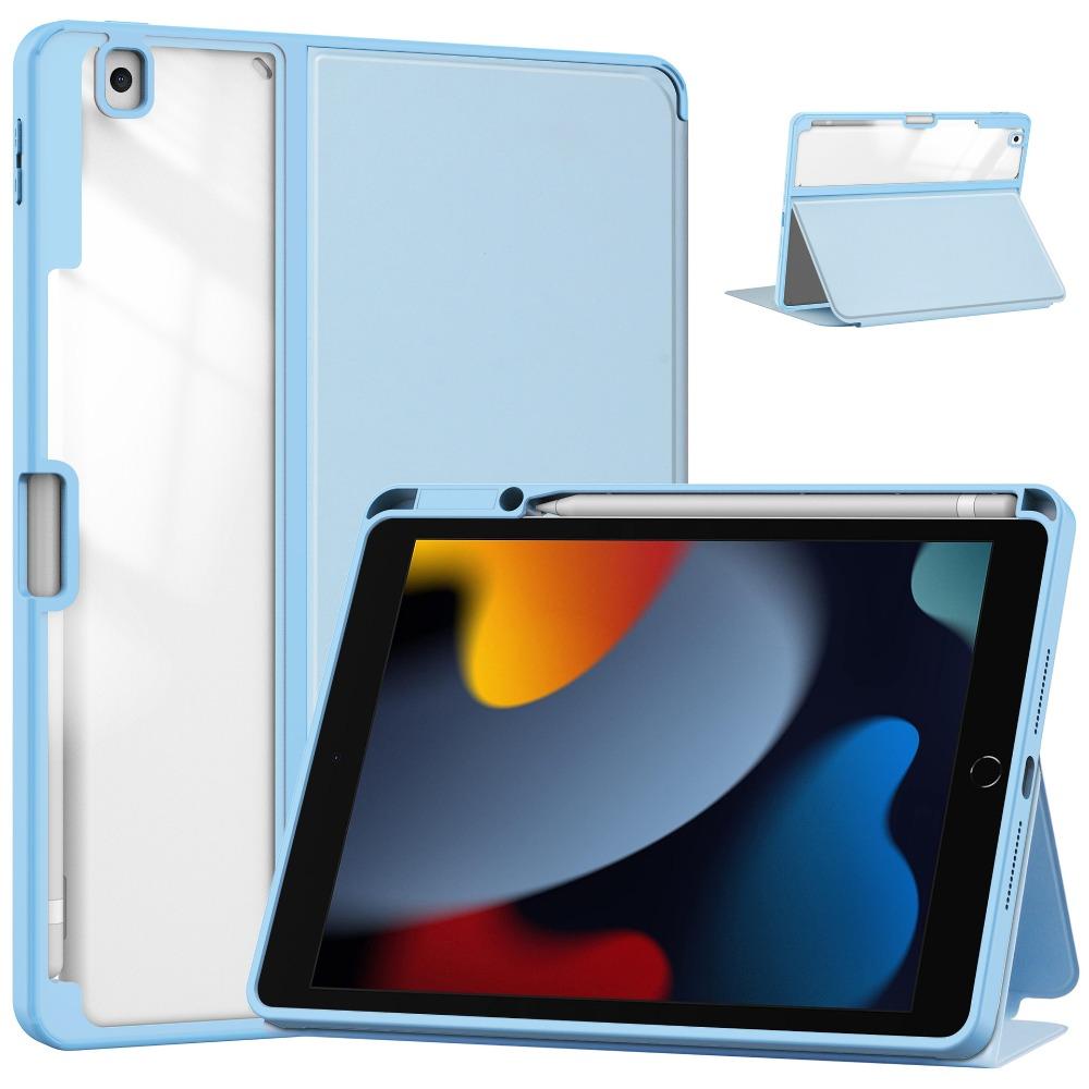 For iPad 10.2 Protective Case Transparent Stand Cover with Pencil Slot for iPad 7 8 9 Foldable Book Style Shell