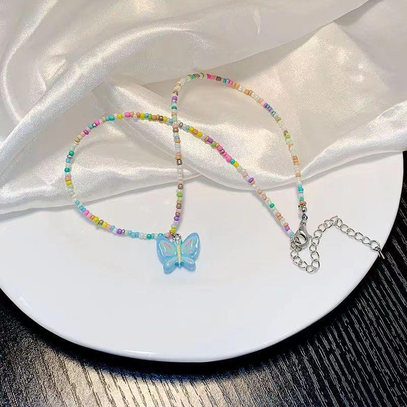 Neue Schmetterlingskette Spice Girl bemalt farbig handgefertigt Perlen Schlüsselbein Kette Showa Stil Harajuku süße Accessoires