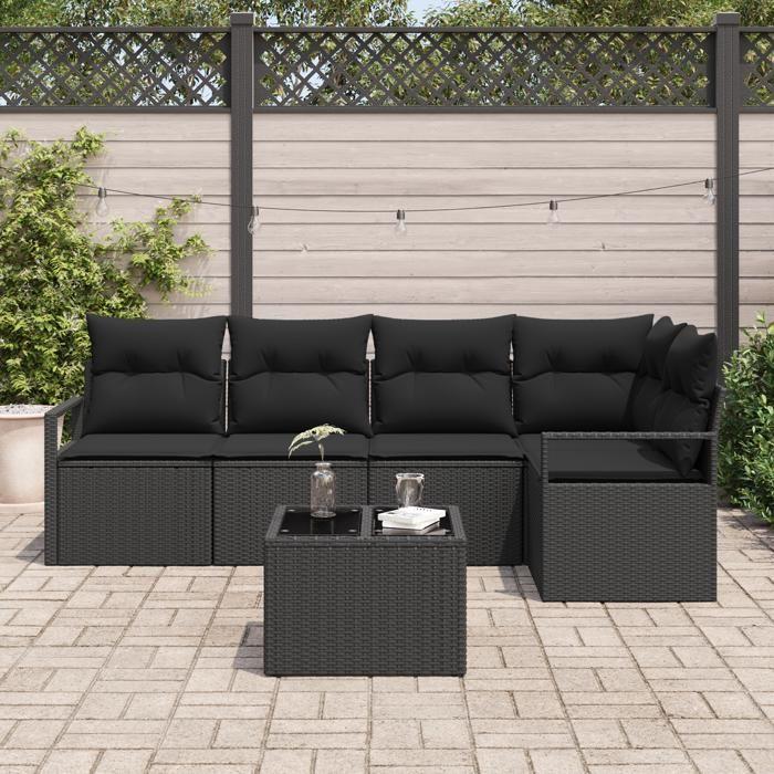 Set de canapé de jardin 6 pièces vidaXL avec coussins en rotin beige, Canapé de jardin 2 places vidaXL avec rangement et 3355062