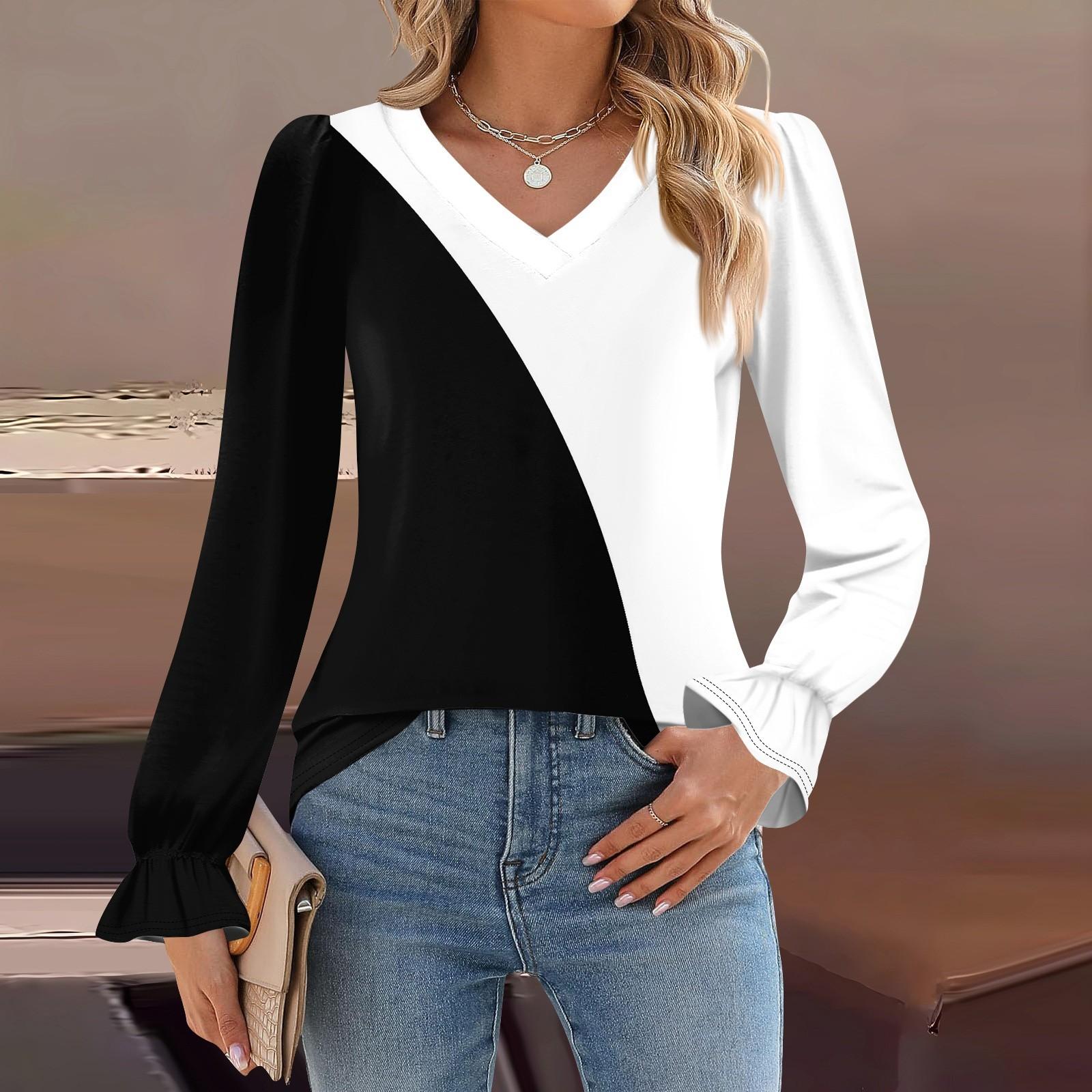 

Женский повседневный топ с длинными рукавами и полосатым принтом, с v-образным вырезом M белый