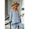Women's Long Sleeve T-Shirt Fall/Winter Sweatshirt Women's Lace V-Neck Color-Blocked Split Hem Loose Top