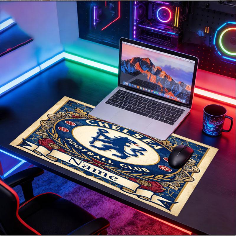 Custom Name Personalized Chelsea Football Club Pattern Mousepad, Laptop PC Desk Mat, Decorative Desk Mat for Home Keyboard Pad Gift