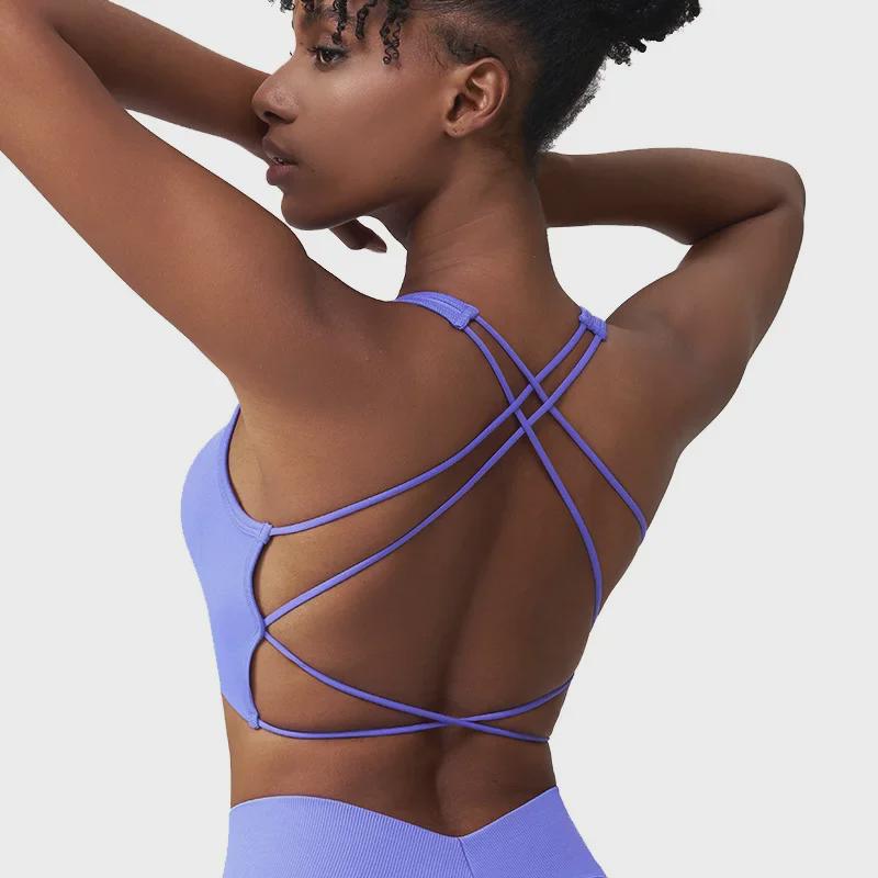 Vestă de yoga Walton Fitness cu pernă de piept rezistentă la șocuri și sutien sport cu bretele spaghete cu spate încrucișat