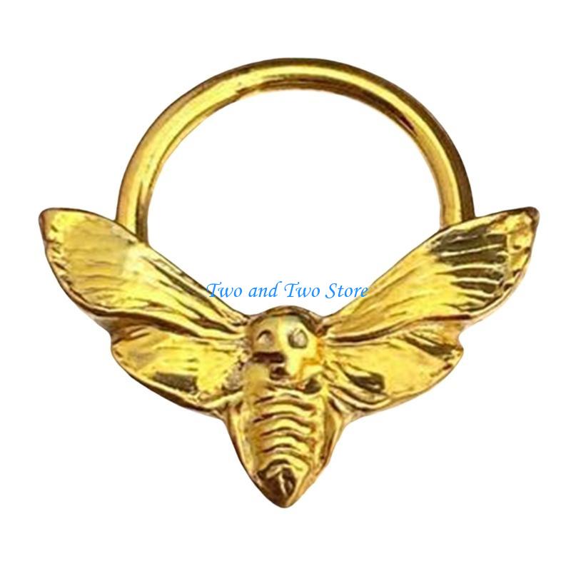 HX6F Gothic Skull Moth Nose Rings Sturdy Alloy Fashionable Punk Styles Accessory