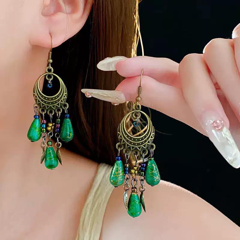 Bohemian Beaded Tassel Earrings - Retro Ethnic Floral Style for Women