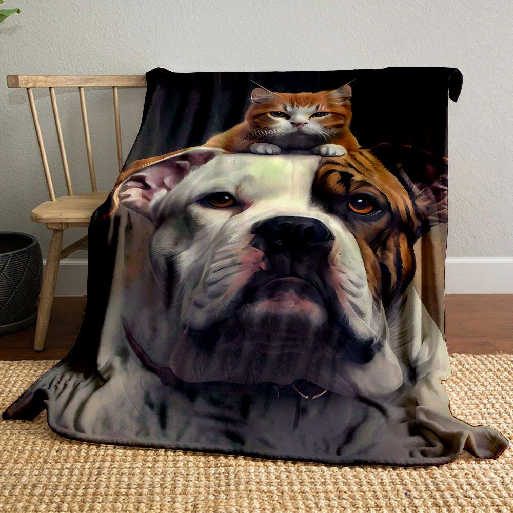 Bulldog Cat Blanket bedroom Blanket for Livingroom Couch lunch break Soft throw for Friend's festival Gift