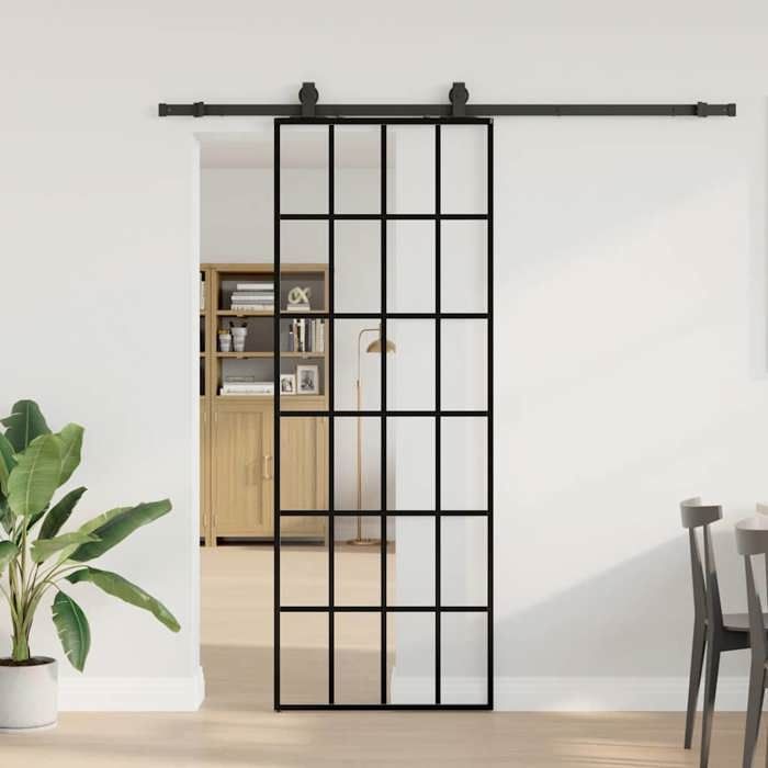 VidaXL Porte coulissante kit de quincaillerie noir 76x205 cm verre ESG, porte intérieure, porte de grange intérieure, porte 3375853