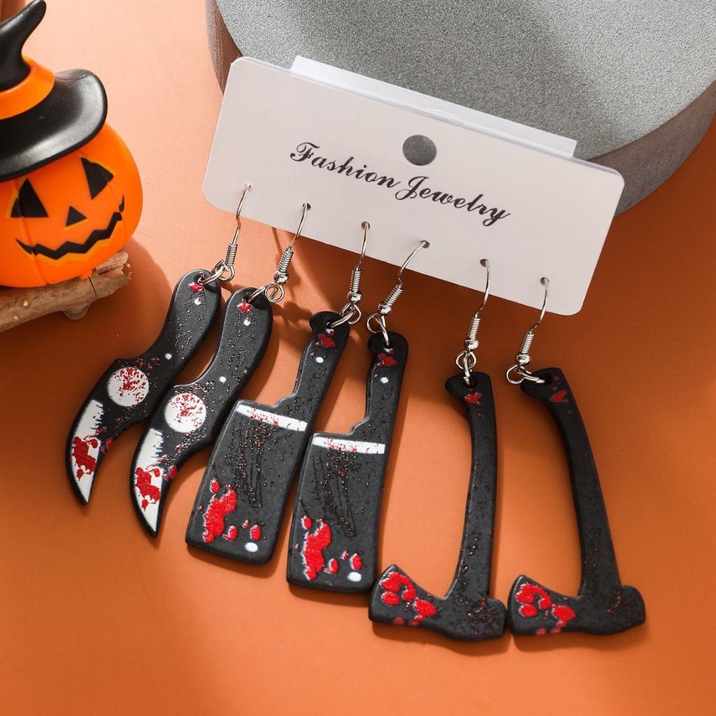 Unique Halloween Acrylic Earrings With Cartoon Skulls And Pumpkins
