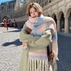 Warmer Khaki Scarf For Women Winter Thickened Tassel Pashmina Shawl For Men Faux Cashmere Warps Autumn Ladies Blanket