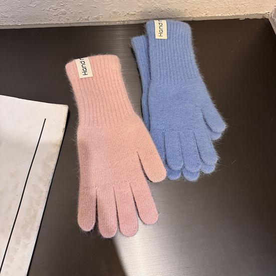 Winter Knitted Gloves Stretchy Warm Gloves Solid Color Fingered Gloves