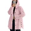 Women's Fashionable Coat Solid Color Long Sleeved Hooded Button Plush Warm Jacket