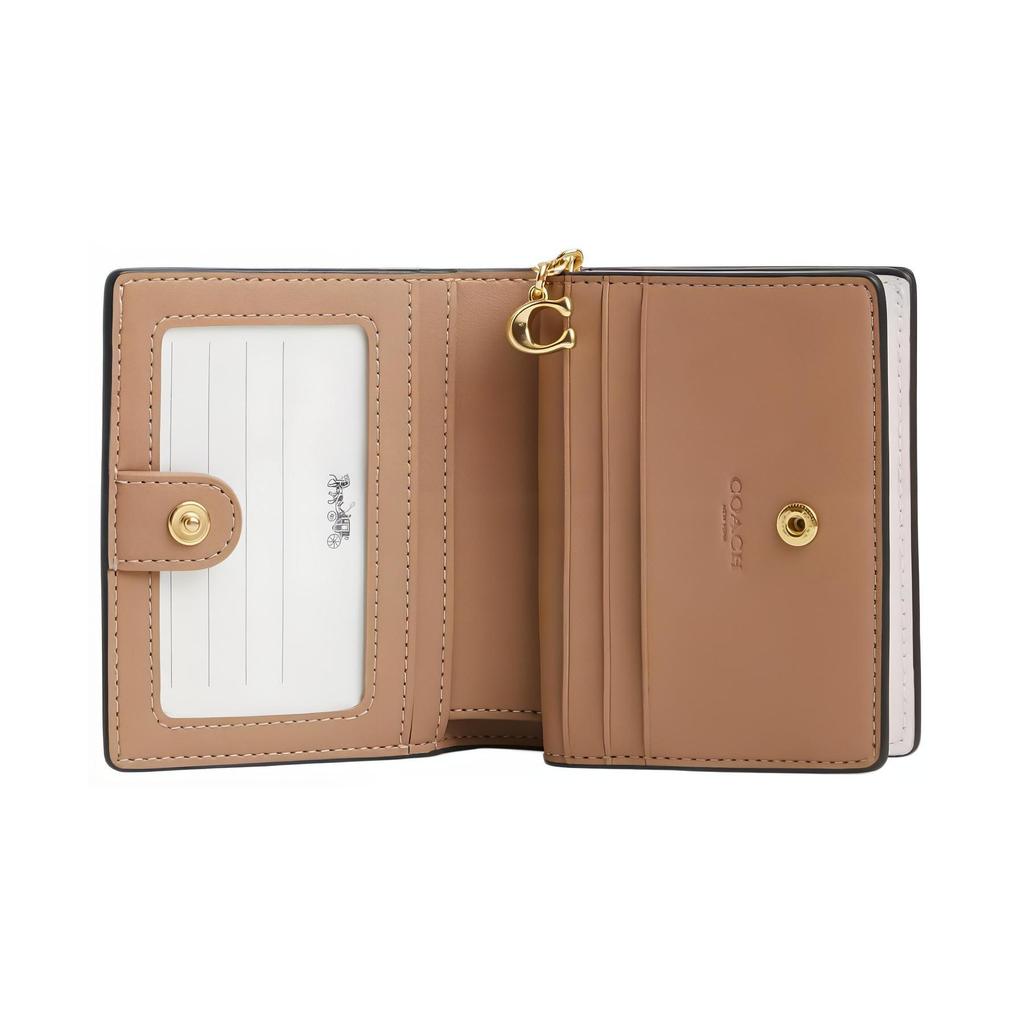 Coach Snap Wallet 11 Floral Print Snap Closure Signature Coated Canvas And Smooth Leather Wallet Women Wallet Gold Light-Khaki Multicolor CR969-IMOTV