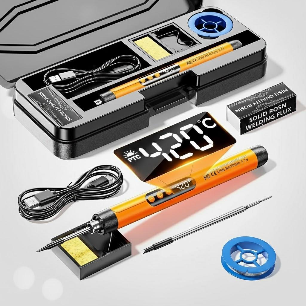 

USB Rechargeable Mini Soldering Iron Adjustable Temperature Portable Soldering Tool Kit with Accessories for DIY Repairs помаранчевий