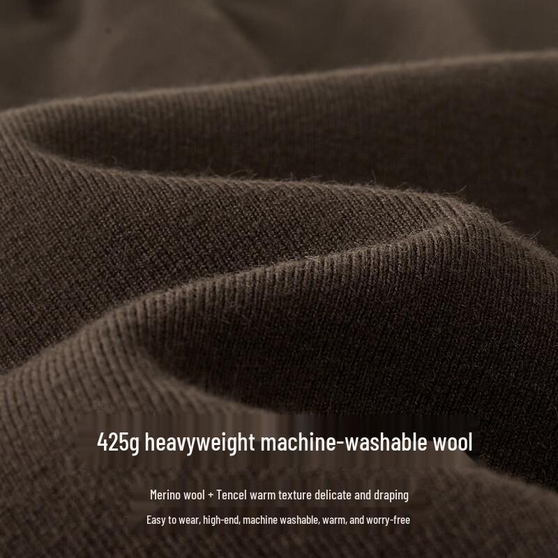 Shanshan Men's Heavyweight Machine Washable Wool Blend Crew Neck Sweater