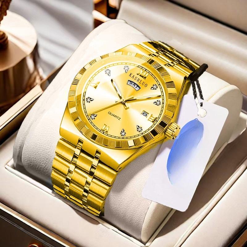 Men's Watch Stainless Steel Waterproof Non-Mechanical Luminous Calendar Steel Strap Watch