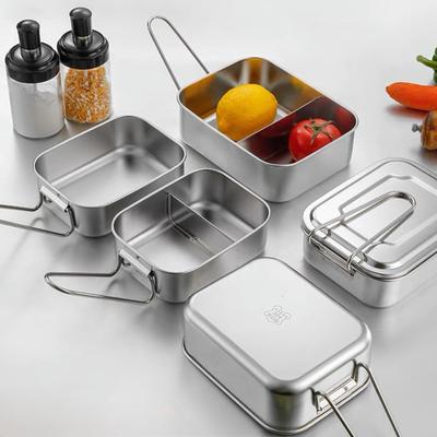 304 Edelstahl Quadratische Lunchbox mit Klappgriff Versiegelte Bento-Boxen für Erwachsene Kinder Fach Lebensmittelaufbewahrungsbehälter