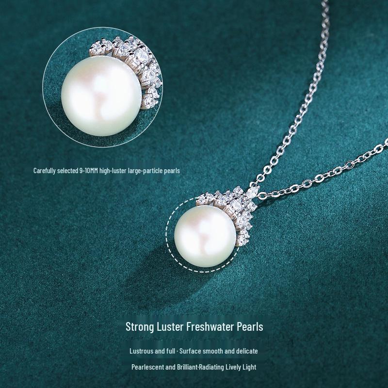 Elegant Crown Freshwater Pearl Necklace in S925 Sterling Silver