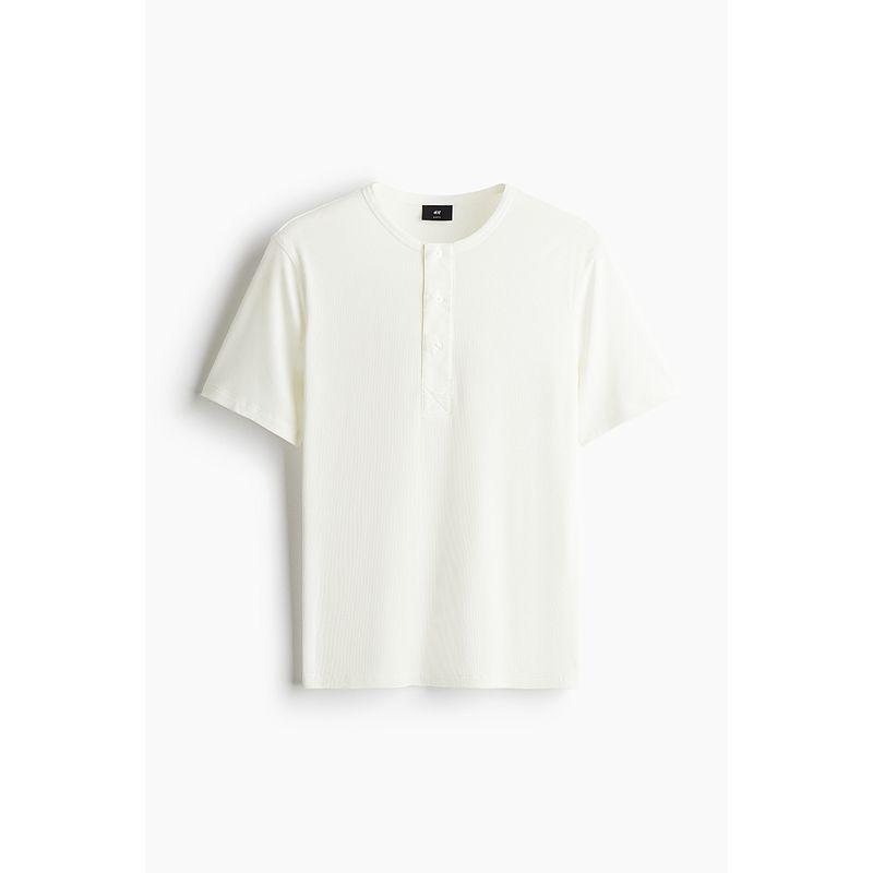 

Hm Men s and Women s T-shirt 2025 Autumn New Arrival Henry Collar Shoulder Rib Comfortable Short Sleeve Tops 1260008