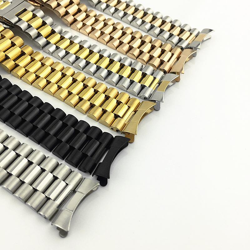 Benutzerdefiniertes Logo Drei Perlen Edelstahl Uhrenarmband Gebogene Schnalle Zubehör Stahlarmband mit Faltschließe und Schnellverschluss