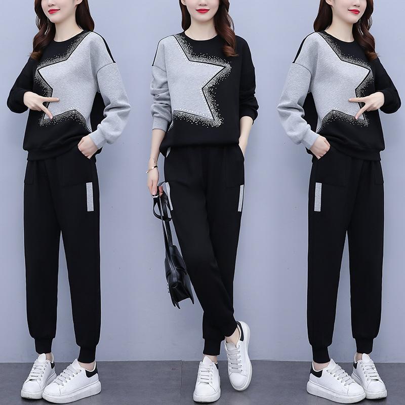 Spring and Autumn Plus Size Women's Fashion Western Style Age-reducing and Thin Casual Sweater Sports Suit