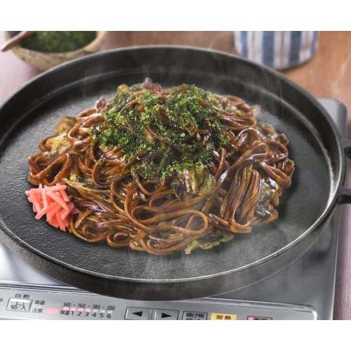 Authentic Cast Iron Iron Plate, Round, Approx. 30cm, Perfect for Okonomiyaki, Yakiniku, Steak, Yakisoba, and Monjayaki, Compatible with Gas and Induct