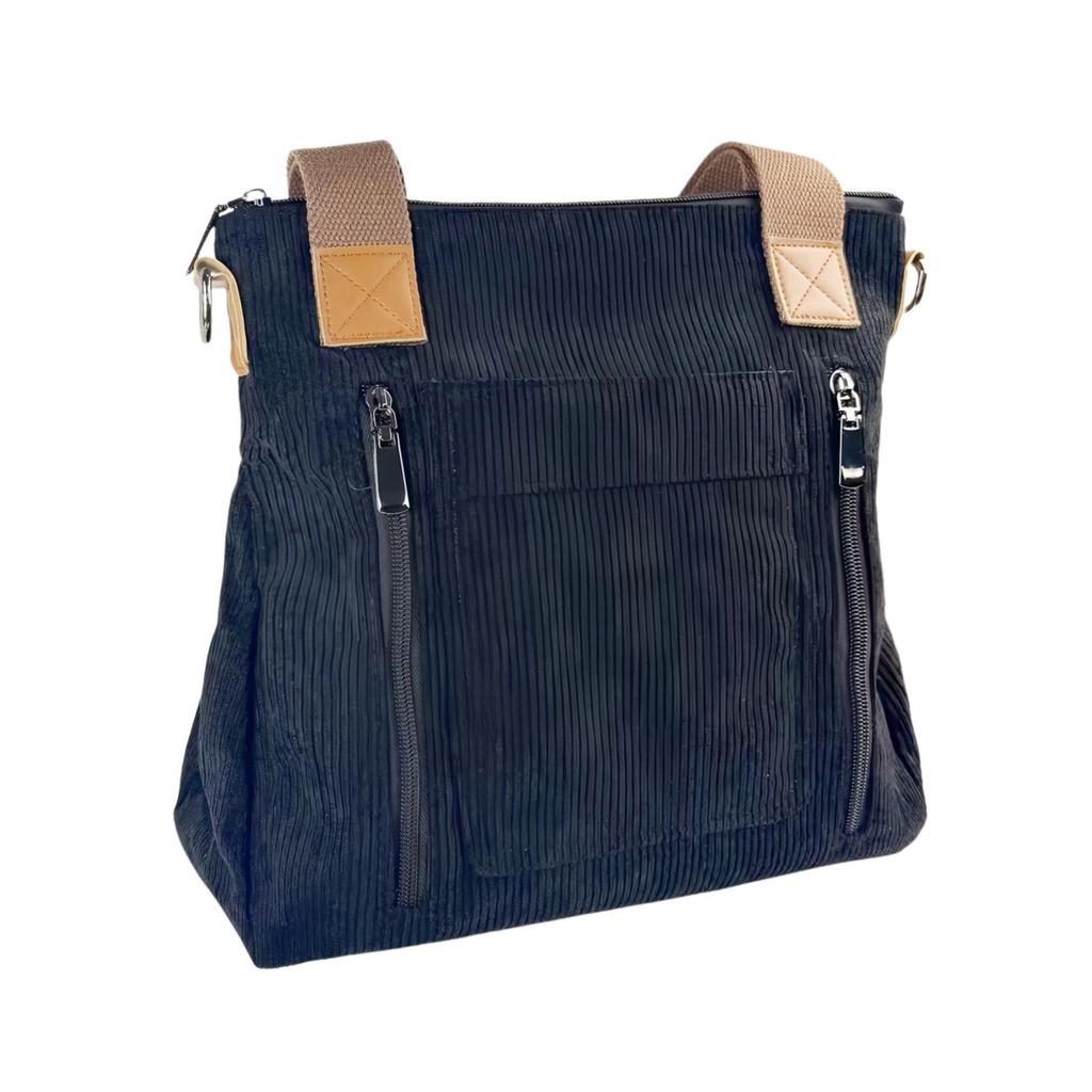 Retro Canvas Crossbody Tote with Zipper – Large Capacity Travel Shoulder Bag