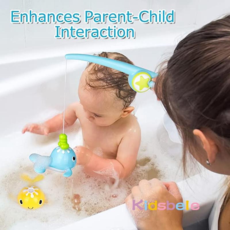 Bath Toy Sets Magnetic Fishing Games Wind-Up Swimming Whales Kids Magnetic Fishing Toy Sets With Fishing Rod Bath Fun Time