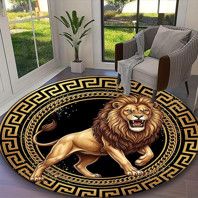 1pc Golden Graceful Lion (a) Rug, Digital Printed Home Chair Sofa Mat, Durable Office Round Carpet, Beautiful Festival Decorations