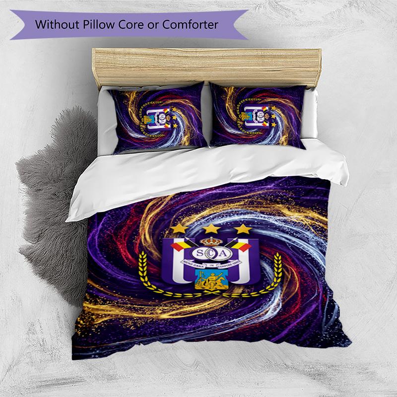 Set Lenzuola 3 Pezzi Stampato FC Anderlecht Traspirante Copripiumino con Federe Biancheria da Letto Decorativa per Camera da Letto Casa