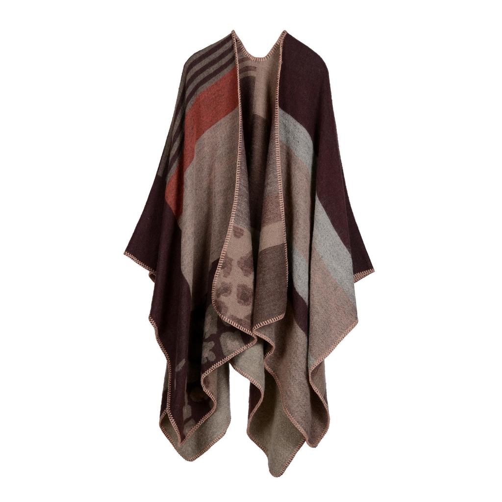 European & American Fashion Jacquard Shawl: Autumn/Winter Warm, Imitation Cashmere, Slit Design, Thickened, Trendy Shoulder Wrap