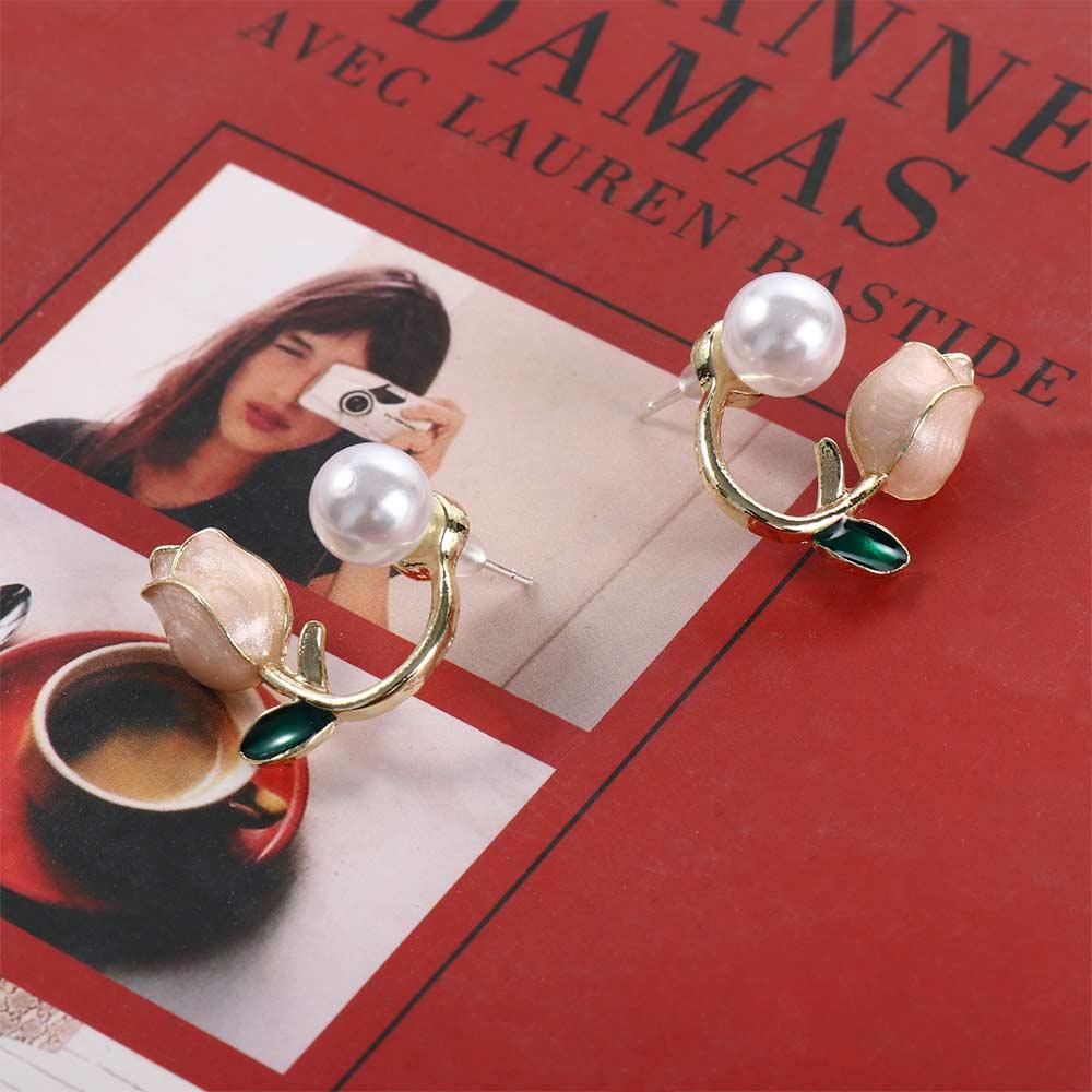 Jewelry Accessories Wedding Party Flower Ear Studs Tulip Earrings Women Pearl Studs Pearl Ear Hook