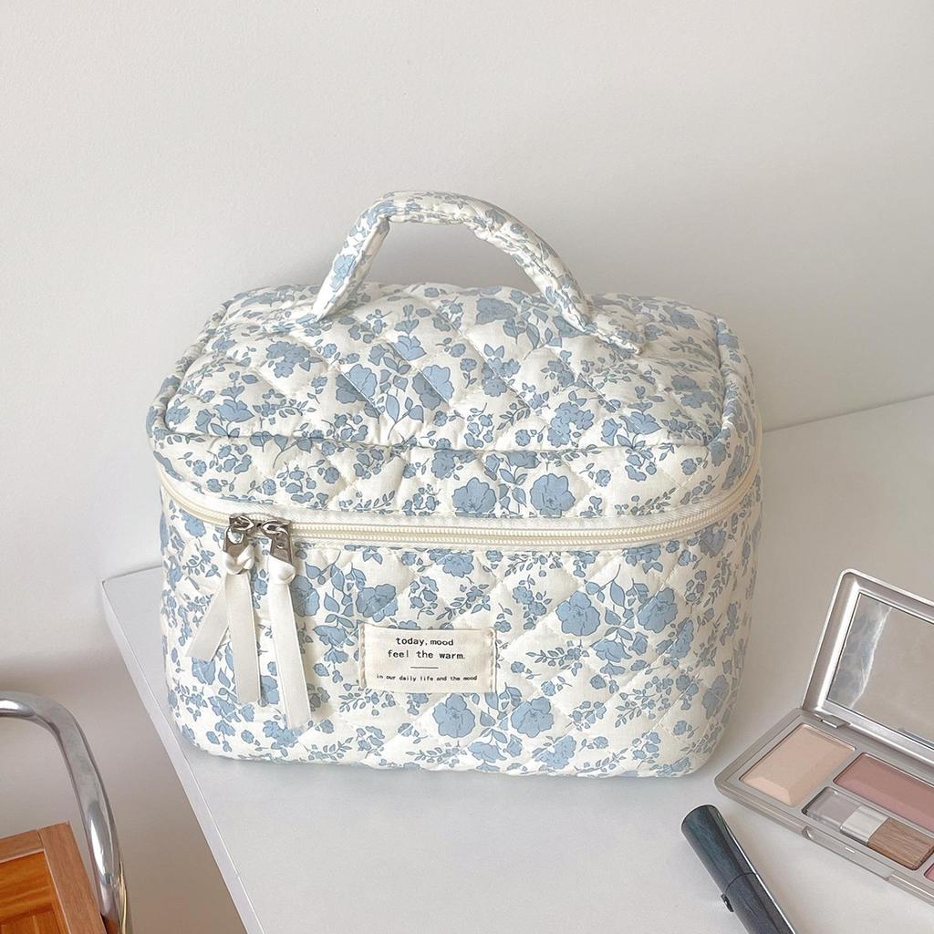 Vintage Blue Begonia Octagonal Makeup & Travel Bag