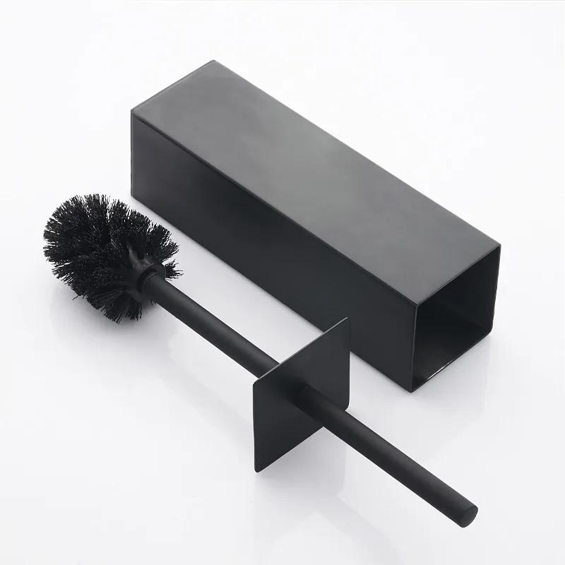 Badezimmer Toilettenbürstenhalter Set Edelstahl Schwarz Quadratisch Reinigungsgeräte Vertikale Toilettenbürste Badezimmer Reinigungszubehör