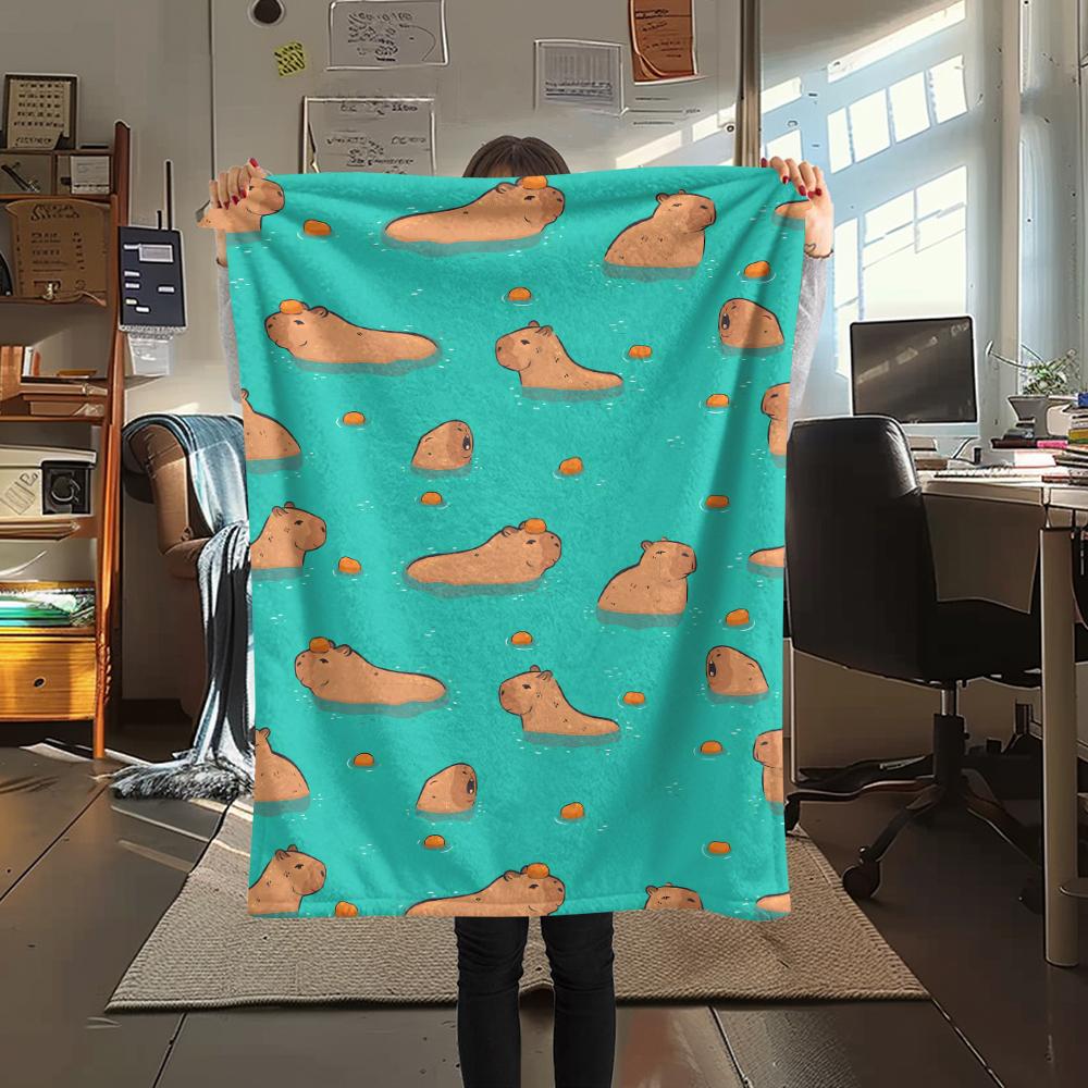 1Pc Capybara Print Flannel Blanket, High quality Comfortable for All Seasons, Home Decor, Warmth and Comfort, Perfect for Christmas Gifts