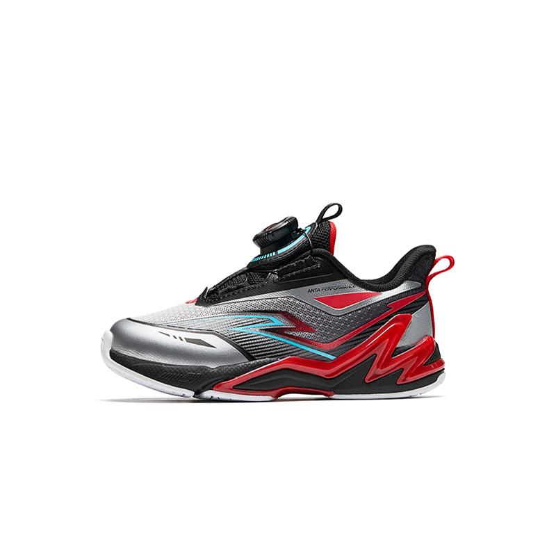 Anta Kids Synthetic Leather Fabric Comfortable Versatile Sports Shoes Kids Sneakers Black Silver Red 312519963-4