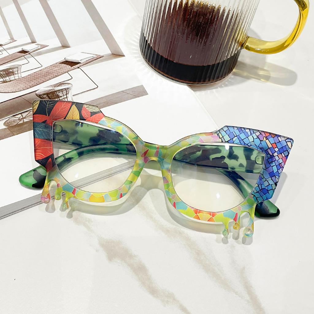 Colorful Pattern Oversized Cat Eye Women Glasses 2025 Fashion Blue Light Blocking Reading Glasses Unique Computer Spectacles