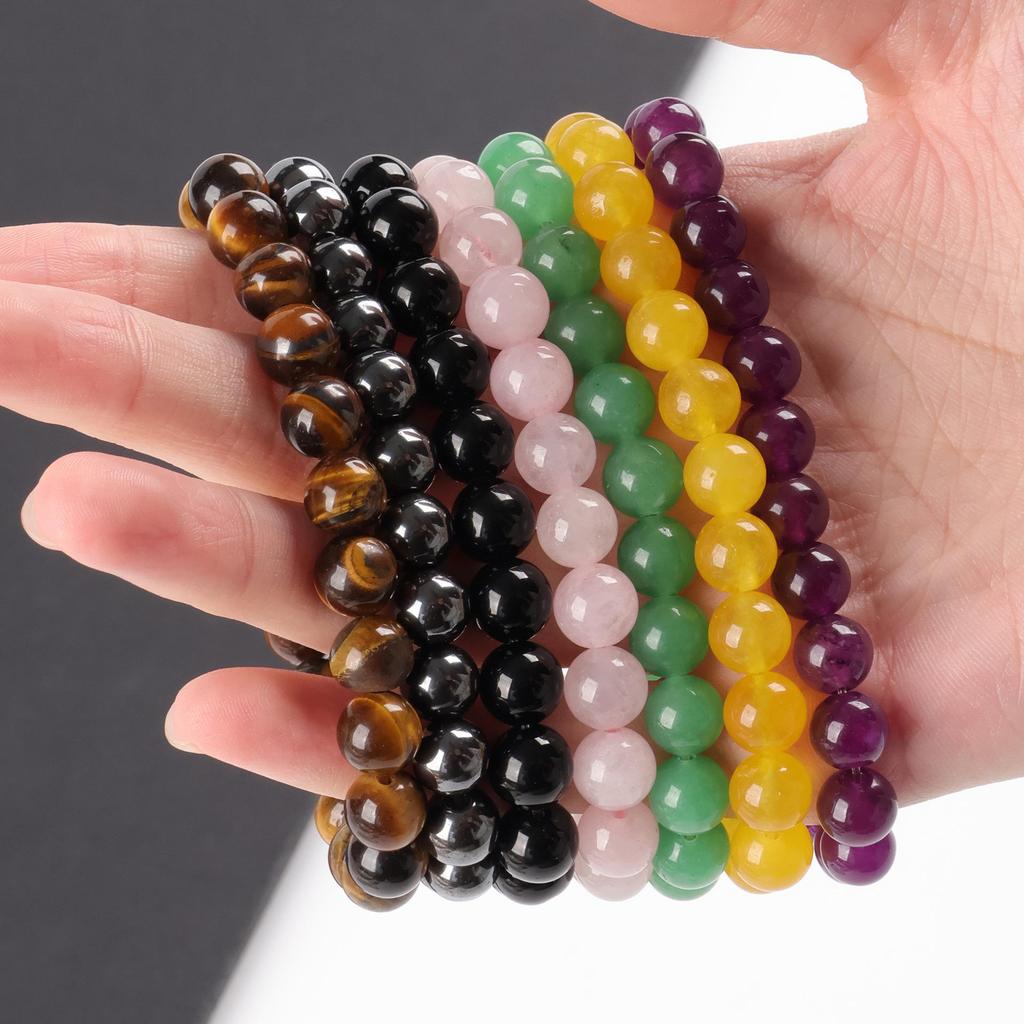 Trendy Natural Stone Bracelet for Girls - Smooth 6-10mm Round Beads