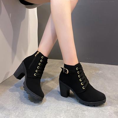 Nieuwe Lente Winter Dames Pumps Laarzen Hoge Kwaliteit Veterschoenen Europese Dames Schoenen PU Hoge Hakken Laarzen Snelle Levering Platform Laarzen