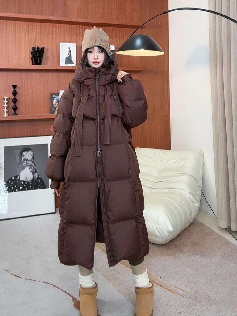 New Thick Down Cotton Jacket Women's Long Sleeve Over Knee Korean Loose Bread Style Winter Cotton Coat