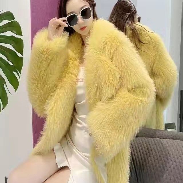 Imitation fox hair thin fashion medium and long suit fluff young imitation fur plush jacket female white
