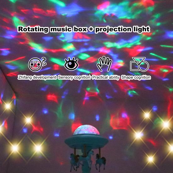 Music Box Cartoon Style Go-Around Lightweight Projection Music Box Carousel Luminous Gift for Children