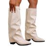 Women's Shoes, Pleated High-heeled Fashion Boots, New Style Shoes, Thick-heeled High-top Trouser Boots