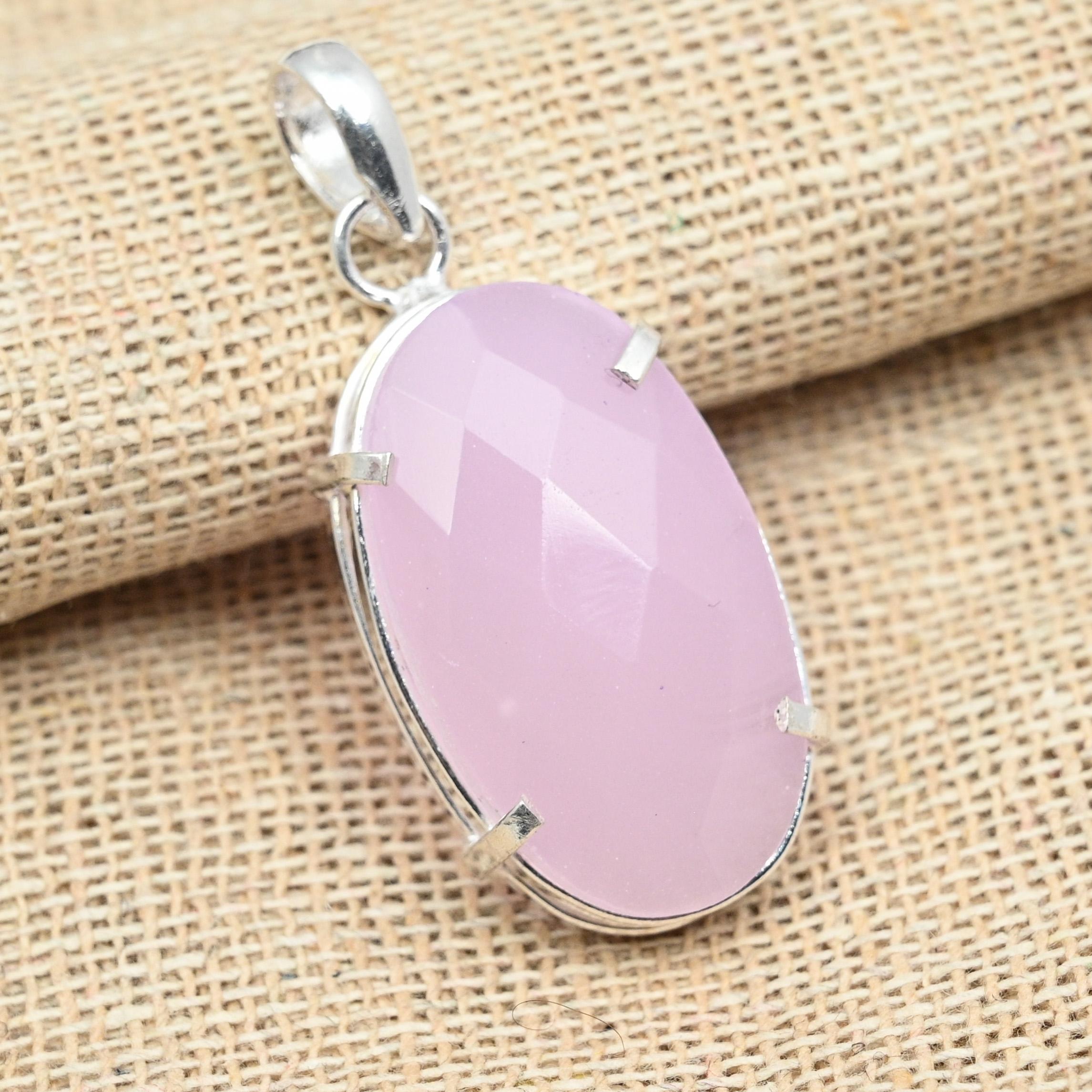 

Граненый розовый халцедон Твердый стерлинговый серебристый стерлинговый серебристый стерлинговый серебристый 925 ручной работы Красивый кулон Ювелирные изделия 1.77inches розовый