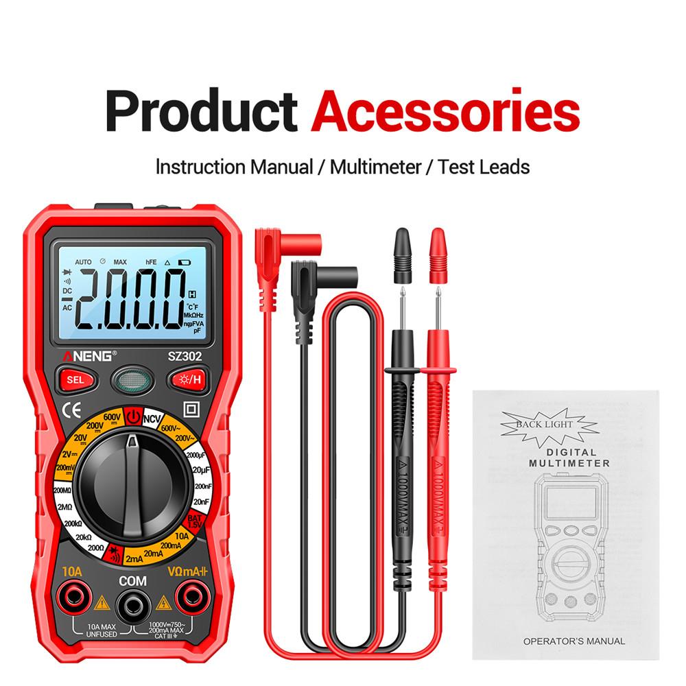 SZ301 SZ302 Digital Multimeter Professional Multimetro Auto Voltmeter AC DC 220V Resistance Voltage Capacitor Diode NCV Tester
