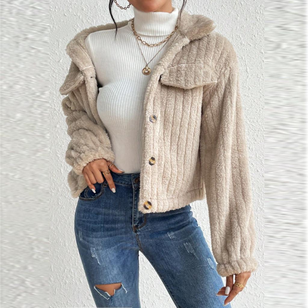 Women's Casual Fashion Plush Comfortable Jacket Lapel Warm Short Coat