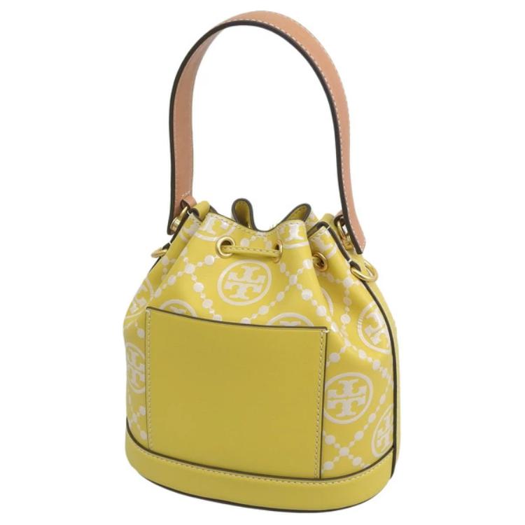 Tory Burch T Monogram Drawstring Embossed Leather Shoulder Tote Bag Women Bags Palm-Yellow 88155-733